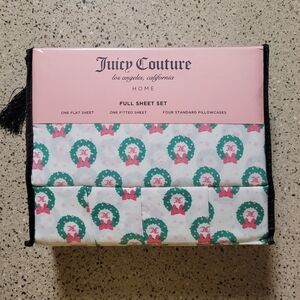 Juicy Couture FULL Sheet Set White JC Monogram Wreath Print Holiday Winter Y2K